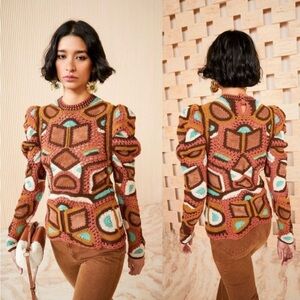 ULLA JOHNSON Faye Pullover in Mojave Goat Suede Cotton Handmade, Sz S